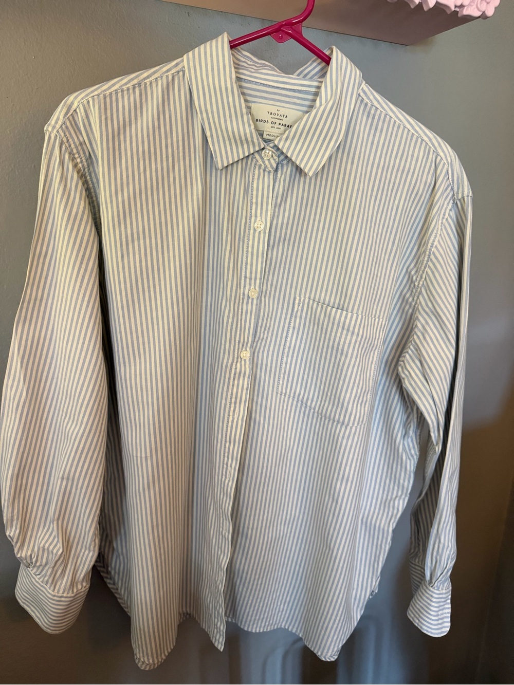 Trovata Light Blue and White Vertical Stripe Button-Down Shirt